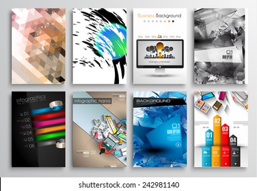 Set of Flyer Design, Web Templates. Brochure Designs, Technology Backgrounds. Mobile Technologies, Infographic  ans statistic Concepts and Applications covers.