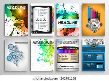 Set of Flyer Design, Web Templates. Brochure Designs, Technology Backgrounds. Mobile Technologies, Infographic  ans statistic Concepts and Applications covers.