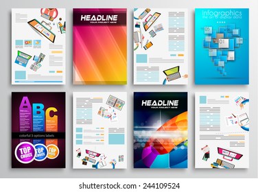 Set of Flyer Design, Web Templates. Brochure Designs, Technology Backgrounds. Mobile Technologies, Infographic  ans statistic Concepts and Applications covers.