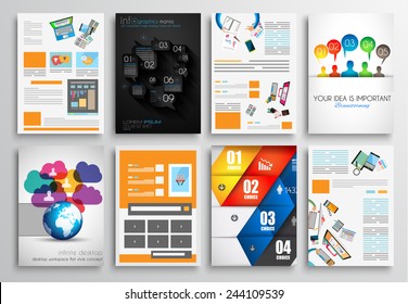 Set of Flyer Design, Web Templates. Brochure Designs, Technology Backgrounds. Mobile Technologies, Infographic  ans statistic Concepts and Applications covers.
