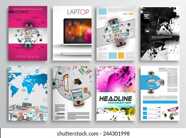 Set of Flyer Design, Web Templates. Brochure Designs, Technology Backgrounds. Mobile Technologies, Infographic  ans statistic Concepts and Applications covers.