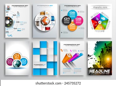 Set of Flyer Design, Web Templates. Brochure Designs, Technology Backgrounds. Mobile Technologies, Infographic  ans statistic Concepts and Applications covers.