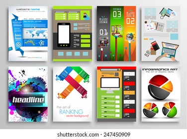 Set of Flyer Design, Web Templates. Brochure Designs, Technology Backgrounds. Mobile Technologies, Infographic  ans statistic Concepts and Applications covers.