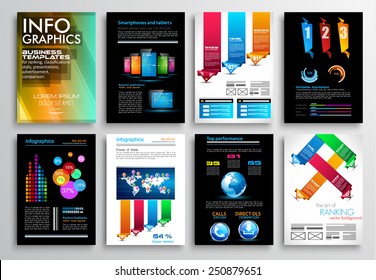 Set of Flyer Design, Web Templates. Brochure Designs, Technology Backgrounds. Mobile Technologies, Infographic ans statistic Concepts and Applications covers.