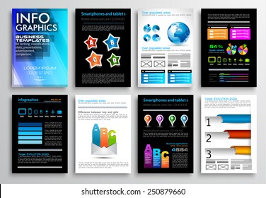 Set of Flyer Design, Web Templates. Brochure Designs, Technology Backgrounds. Mobile Technologies, Infographic ans statistic Concepts and Applications covers.