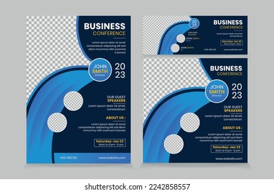 Set of Flyer IG Post and Banner for Business webinar. Webinar and business conference social media banner template. FB cover webinar invitation template. Business conference flyer square