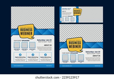 Set of Flyer Instagram Post and Banner for Business webinar. Webinar and business conference social media banner template. facebook cover webinar invitation template. Business conference flyer square 