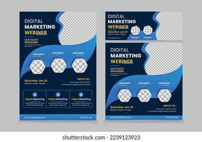 Set of Flyer Instagram Post and Banner for Business webinar. Webinar and business conference social media banner template. facebook cover webinar invitation template. Business conference flyer square 