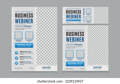 Set of Flyer Instagram Post and Banner for Business webinar. Webinar and business conference social media banner template. facebook cover webinar invitation template. Business conference flyer square 