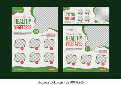 Set of Flyer Instagram Post and Facebook Cover template for Grocery Shop, Banner Template Design for vegetable shop, square post and cover banner vector eps 10