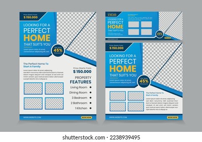 Set of Flyer Instagram Post and Facebook Cover template for Real estate, Banner Template Design for real estate agent, square post and cover banner vector eps 10