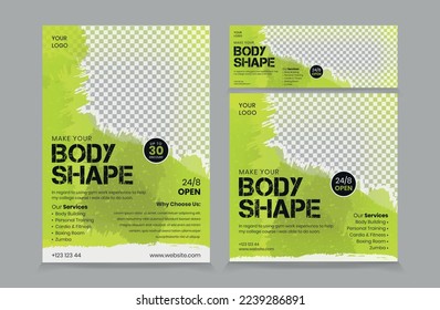 Set of Flyer Instagram Post and Facebook Cover template for Gym and fitness business, Banner Template Design for fitness, square post and cover banner vector eps 10