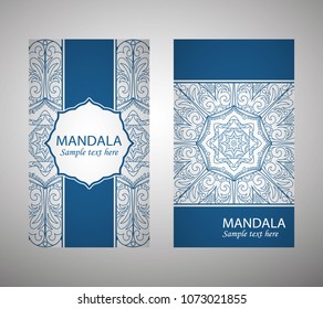 Set of flyer, leaflets, brochures, templates design. Vintage card with patterns and designs of the mandala. Floral ornaments in Eastern style. Islam, Arabic, Indian, Ottoman motifs.