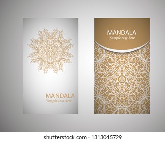Set of flyer, leaflets, brochures, templates design. Vintage card with patterns and designs of the mandala. Floral ornaments in Eastern style. Islam, Arabic, Indian, Ottoman motifs.