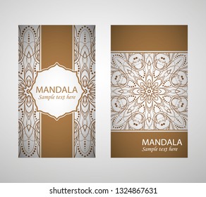 Set of flyer, leaflets, brochures, templates design. Vintage card with patterns and designs of the mandala. Floral ornaments in Eastern style. Islam, Arabic, Indian, Ottoman motifs