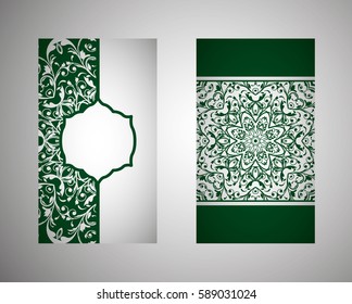 Set of flyer, leaflets, brochures, templates design. Vintage card with patterns and designs of the mandala. Floral ornaments in Eastern style. Islam, Arabic, Indian, Ottoman motifs.