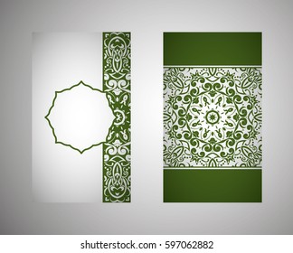 Set of flyer, leaflets, brochures, templates design. Vintage card with patterns and designs of the mandala. Floral ornaments in Eastern style. Islam, Arabic, Indian, Ottoman motifs.