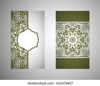 Set of flyer, leaflets, brochures, templates design. Vintage card with patterns and designs of the mandala. Floral ornaments in Eastern style. Islam, Arabic, Indian, Ottoman motifs.