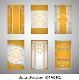 Set of flyer, leaflets, brochures, templates design. Vintage card with patterns and designs of the mandala. Floral ornaments in Eastern style. Islam, Arabic, Indian, Ottoman motifs.
