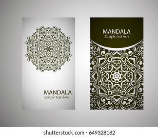 Set of flyer, leaflets, brochures, templates design. Vintage card with patterns and designs of the mandala. Floral ornaments in Eastern style. Islam, Arabic, Indian, Ottoman motifs.