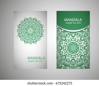 Set of flyer, leaflets, brochures, templates design. Vintage card with patterns and designs of the mandala. Floral ornaments in Eastern style. Islam, Arabic, Indian, Ottoman motifs.
