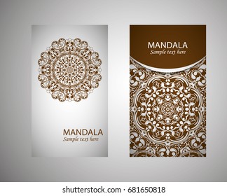 Set of flyer, leaflets, brochures, templates design. Vintage card with patterns and designs of the mandala. Floral ornaments in Eastern style. Islam, Arabic, Indian, Ottoman motifs.