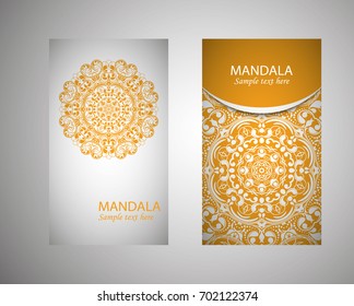 Set of flyer, leaflets, brochures, templates design. Vintage card with patterns and designs of the mandala. Floral ornaments in Eastern style. Islam, Arabic, Indian, Ottoman motifs.