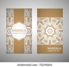 Set of flyer, leaflets, brochures, templates design. Vintage card with patterns and designs of the mandala. Floral ornaments in Eastern style. Islam, Arabic, Indian, Ottoman motifs