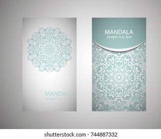 Set of flyer, leaflets, brochures, templates design. Vintage card with patterns and designs of the mandala. Floral ornaments in Eastern style. Islam, Arabic, Indian, Ottoman motifs.