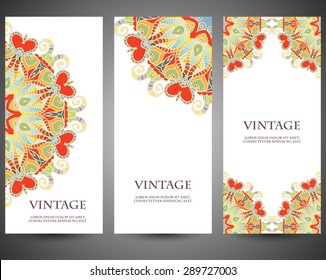 Set of flyer pages ornament illustration concept. Vintage art traditional, Islam, arabic, indian, ottoman motifs, elements. Vector decorative retro greeting card 