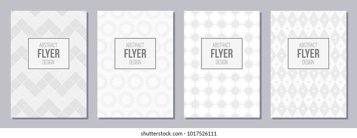 Set of flyer, posters, banners, placards, brochure design templates A6 size. Graphic design templates for logo, labels and badges. White and gray geometric textures. Abstract geometric backgrounds.