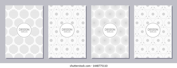 Set of flyer, posters, banners, placards, brochure design templates A6 size. Graphic design templates for logo, labels and badges. White and gray geometric textures. Abstract geometric backgrounds.