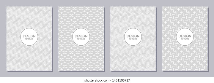 Set of flyer, posters, banners, placards, brochure design templates A6 size. Graphic design templates for logo, labels and badges. White and gray geometric textures. Abstract geometric backgrounds.