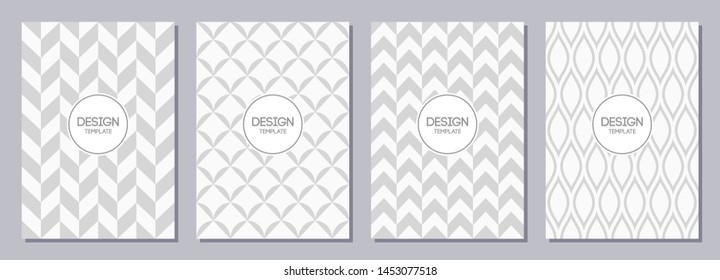 Set of flyer, posters, banners, placards, brochure design templates A6 size. Graphic design templates for logo, labels and badges. White and gray geometric textures. Abstract geometric backgrounds.