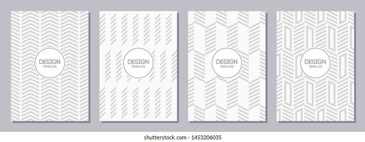 Set of flyer, posters, banners, placards, brochure design templates A6 size. Graphic design templates for logo, labels and badges. White and gray geometric textures. Abstract geometric backgrounds.