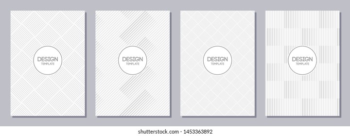 Set of flyer, posters, banners, placards, brochure design templates A6 size. Graphic design templates for logo, labels and badges. White and gray geometric textures. Abstract geometric backgrounds.