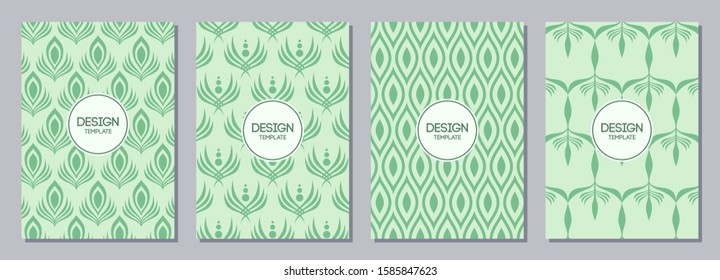 Set of flyer, posters, banners, placards, brochure design templates A6 size. Graphic design templates. Geometric textures. Geen color. Abstract vector color floral backgrounds.