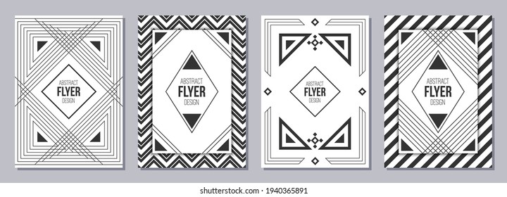 Flyer, Plakate, Banner, Plakate, Plakate, Broschüren Design Vorlagen A6 im Art-Deco-Stil. Grafische Design-Vorlagen für Logo, Etiketten und Abzeichen. Luxusdesign. Abstrakte Vektorhintergründe.