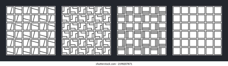 Set of flyer, posters, banners, placards, brochure design templates A6 size with simple geometric shapes. Graphic design templates. Geometric textures. Abstract vector monochrome backgrounds.