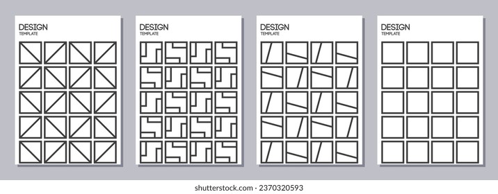 Set of flyer, posters, banners, placards, brochure design templates A6 size with simple geometric shapes. Graphic design templates. Geometric textures. Abstract vector monochrome backgrounds.
