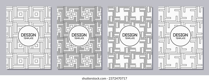 Conjunto de volantes, carteles, pancartas, carteles, plantillas de diseño de folletos de tamaño A6 con adornos decorativos. Antecedentes vectores de ornamentos geométricos.