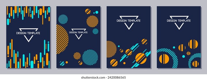 Set of flyer, posters, banners, placards, brochure design templates A6 size with abstract geometric shapes. Cover templates with striped circles, stripes and dots. Abstract vector color backgrounds.