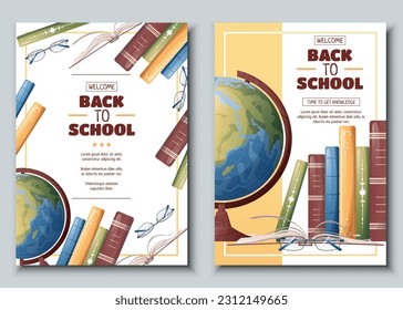 Set of flyer template with globe and books. School time, back to school, education. Flyer, poster, banner size a 4