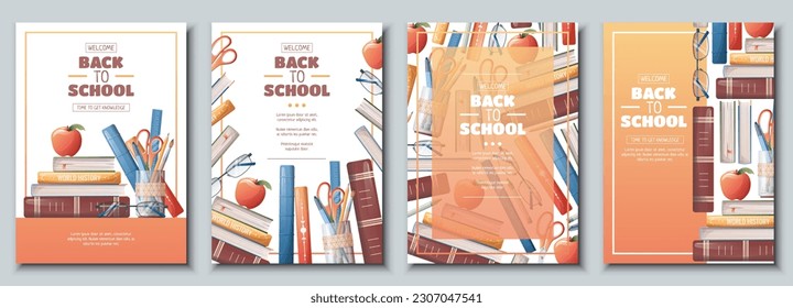 Set of flyer template with school accessories, books and textbooks. School time, back to school, education. Flyer, poster, banner size a 4 - Shutterstock ID 2307047541