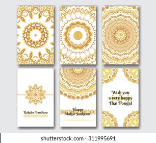 Set of the flyer templates. A5 Junior Legal (5*8 inches) size proportion.Vintage art traditional, Islam, arabic, indian, ottoman motifs, elements. 