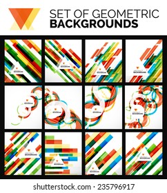 Set of flyer templates, abstract backgrounds, simple geometric shapes on white - lines, swirls, blocks