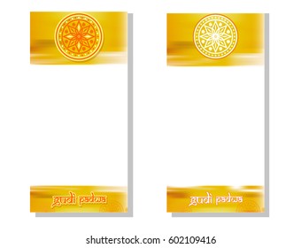 Set of flyer templates with greeting inscription and free space for text for Gudi Padwa celebration of India. Lunar New Year. Vector illustration