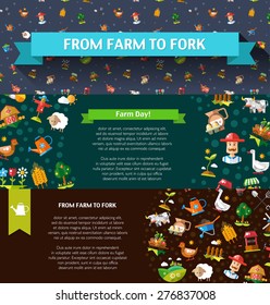 Set of flyer templates of vector modern flat design farm and agriculture icons and elements 