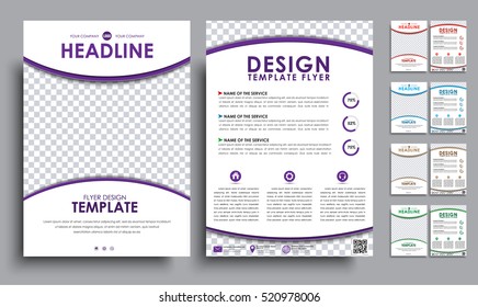 Set flyers A4 size with space for a photo. Brochures Templates in 5 color options with diagrams. Vector illustrations.