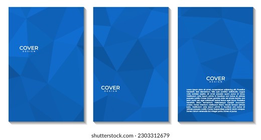set of flyers with abstract blue geometric background with triangles